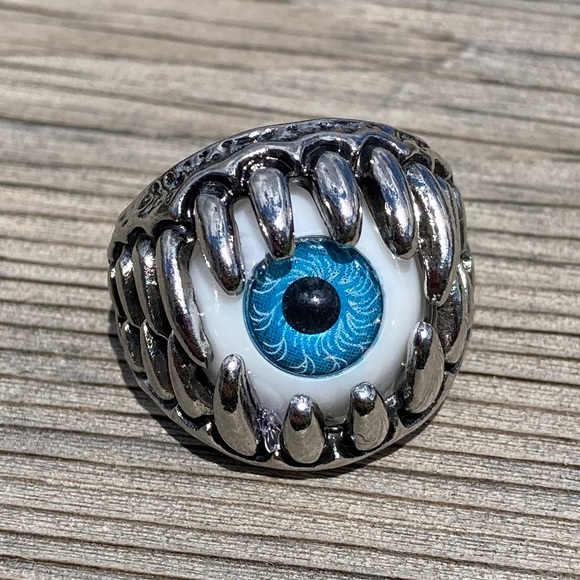 Vintage-Style Punk Blue Dragon Eye Ring Silver Alloy Not Adjustable Sz9.25 H219 - Picture 2 of 16